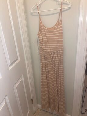 LC Lauren Conrad Peach Beige and White Striped Maxi Dress